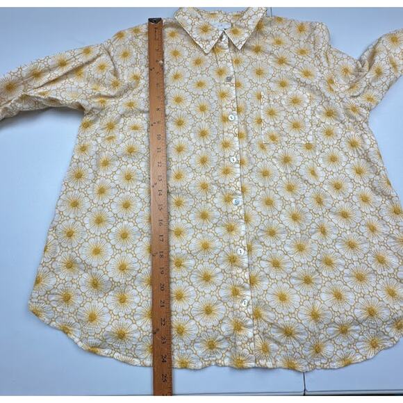 J Jill Top Womens Medium Petite Gold Embroidered Floral Button Down Long Sleeve - Picture 12 of 13